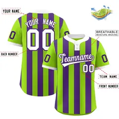 Neon Green Purple Stripe Two-Button Softball Jersey 2
