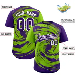 Neon Green Purple Swirl Graffiti Baseball Jersey 2