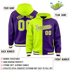 Neon Green Purple Two Tone Split Varsity Letterman Hoodie Jacket 4