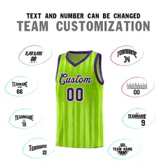 Neon Green Purple Vertical Stripe Basketball Team Jersey 3