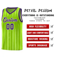 Neon Green Purple Vertical Stripe Basketball Team Jersey 4