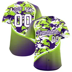 Neon Green Purple White Camo Gradient Baseball Jersey