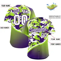 Neon Green Purple White Camo Gradient Baseball Jersey 2