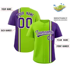 Neon Green Purple-White Color Block Baseball Jersey 2