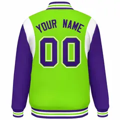 Neon Green Purple-White Color Block Varsity Baseball Jacket 4