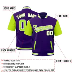Neon Green Purple White Full-Snap Short Sleeve Varsity Jacket 2