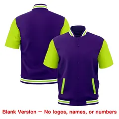 Neon Green Purple White Full-Snap Short Sleeve Varsity Jacket 7