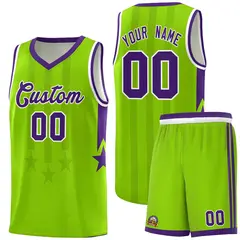 Neon Green Purple White Gradient Star Graffiti Basketball Jersey 1