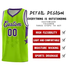 Neon Green Purple White Gradient Star Graffiti Basketball Jersey 2