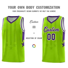 Neon Green Purple White Gradient Star Graffiti Basketball Jersey 3