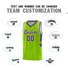 Neon Green Purple White Gradient Star Graffiti Basketball Jersey 4
