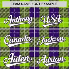 Neon Green Purple-White Plaid Varsity Letterman Baseball Jacket 3
