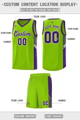 Neon Green Purple-White Side Stripe Sports Basketball Jersey 2