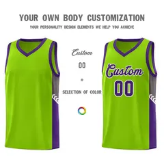 Neon Green Purple-White Side Stripe Sports Basketball Jersey 3