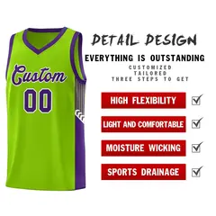 Neon Green Purple-White Side Stripe Sports Basketball Jersey 5