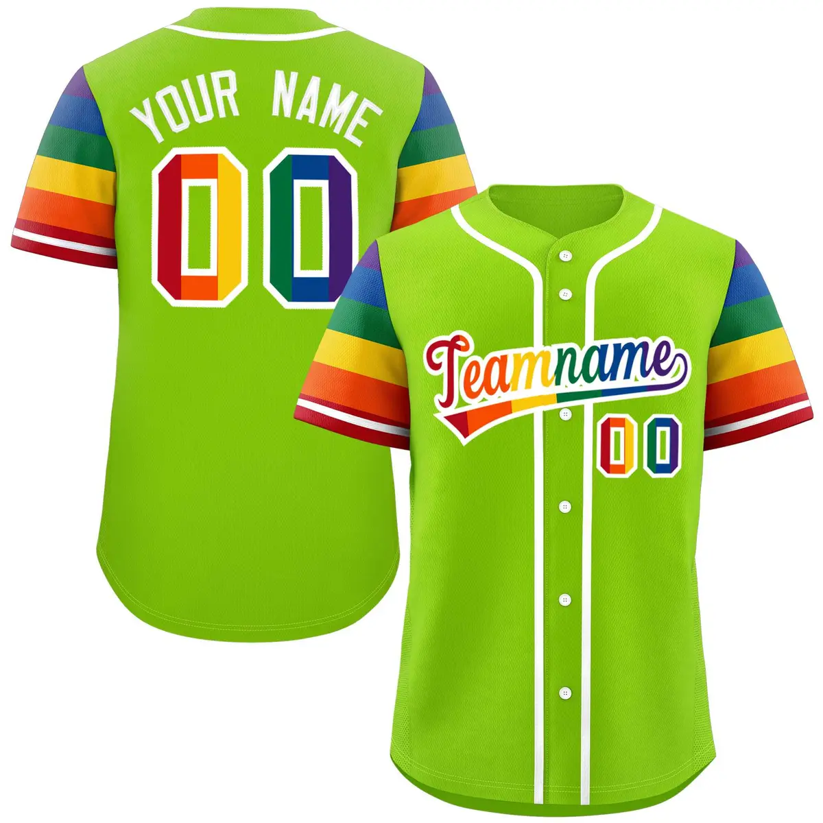 Neon Green Rainbow Pride Month Raglan Baseball Jersey