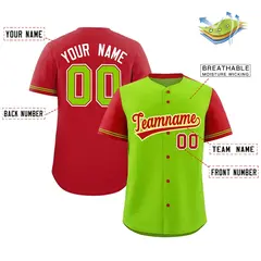 Neon Green Red Color Block Raglan Sleeves Baseball Jersey 2