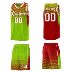 Neon Green Red Dot Pattern Reversible Side Gradient Basketball Jersey Kits 5