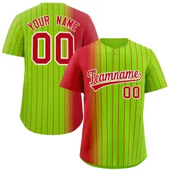 Neon Green Red Pinstripe Gradient Baseball Jersey 1