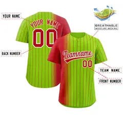 Neon Green Red Pinstripe Gradient Baseball Jersey 2