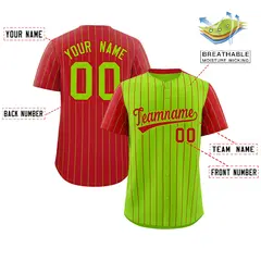 Neon Green Red Pinstripe Raglan Sleeves Baseball Jersey 2