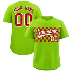 Neon Green Red Plaid Fashion Authentic Baseball Jersey 1