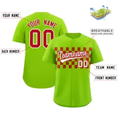 Neon Green Red Plaid Fashion Authentic Baseball Jersey 2
