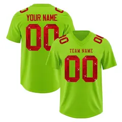Neon Green Red Sequin Lettering Football Jersey 1
