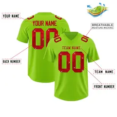 Neon Green Red Sequin Lettering Football Jersey 2