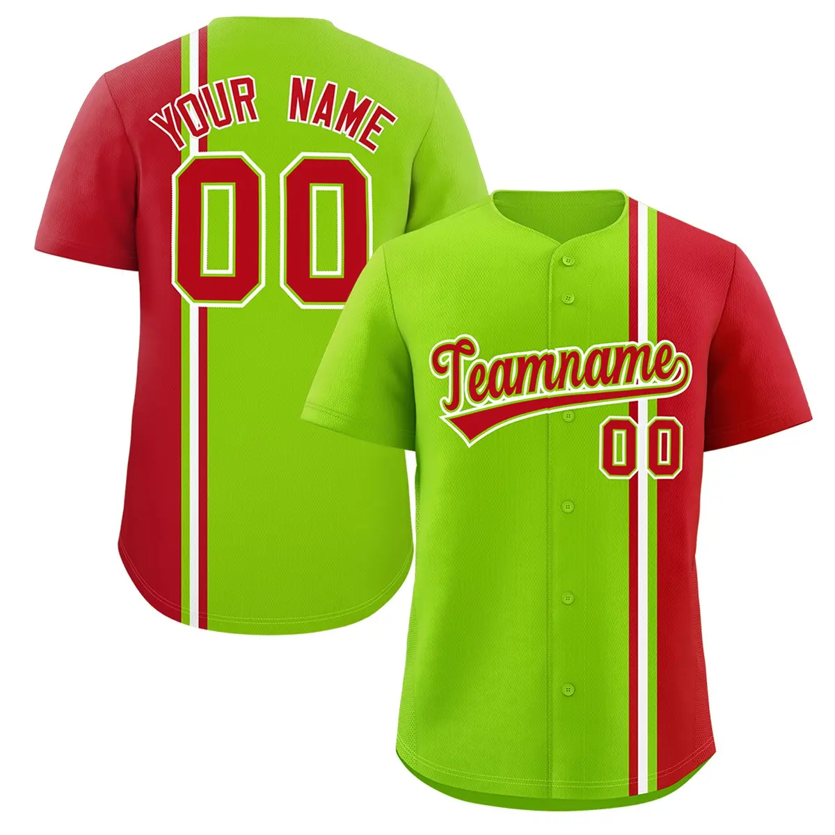 Neon Green Red White Color Block Authentic Baseball Jersey