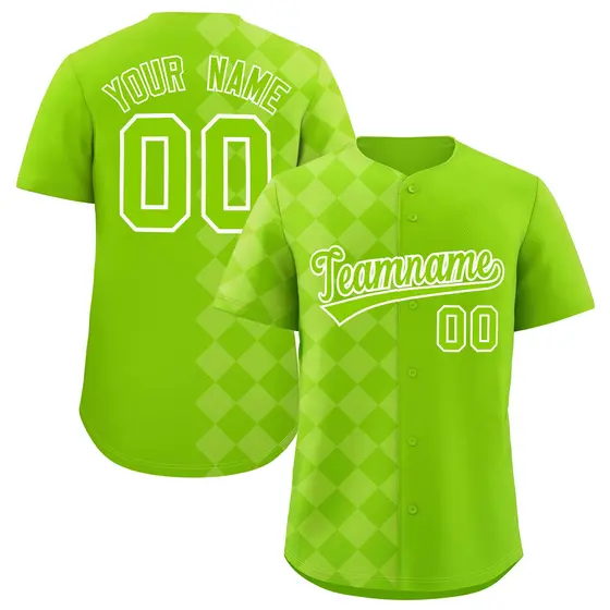Neon Green Rhombus Design Authentic Baseball Jersey