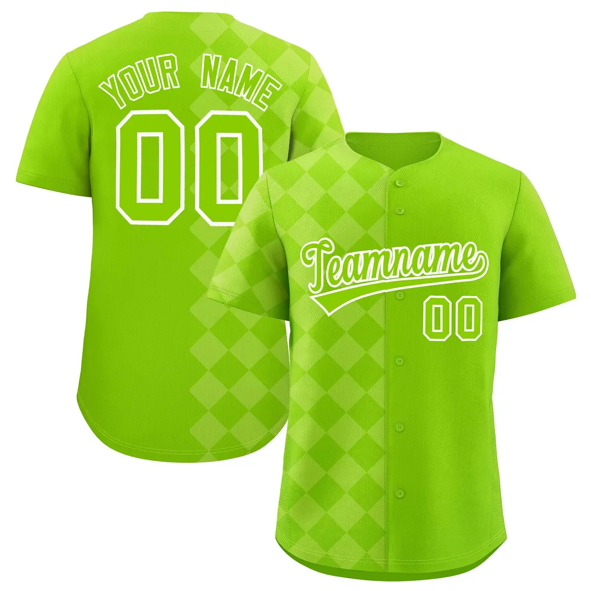 Neon Green Rhombus Design Authentic Baseball Jersey