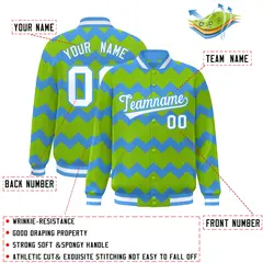 Neon Green Ripple Color Block Varsity Letterman Jacket 2