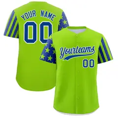Neon Green Royal Blue American Flag Raglan Baseball Jersey 1