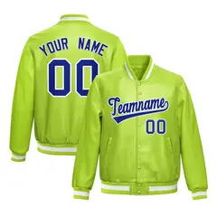 Neon Green Royal Blue Full-Snap Faux Leather Varsity Letterman Jacket 1