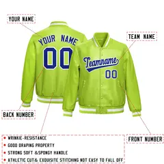 Neon Green Royal Blue Full-Snap Faux Leather Varsity Letterman Jacket 2