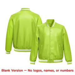 Neon Green Royal Blue Full-Snap Faux Leather Varsity Letterman Jacket 6