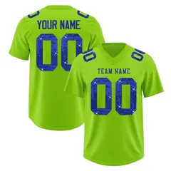 Neon Green Royal Blue Sequin Lettering Football Jersey 1