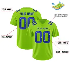 Neon Green Royal Blue Sequin Lettering Football Jersey 2