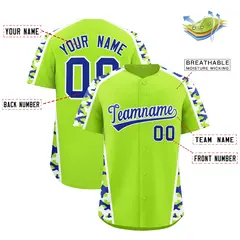 Neon Green Royal Blue Side Camo Baseball Jersey 2