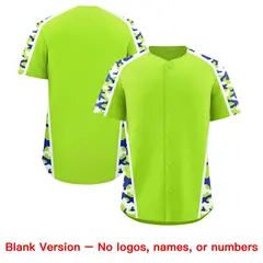 Neon Green Royal Blue Side Camo Baseball Jersey 7