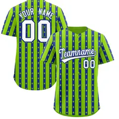 Neon Green Royal Blue Thick Stripe Star Pattern Baseball Jersey 1