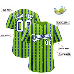 Neon Green Royal Blue Thick Stripe Star Pattern Baseball Jersey 2