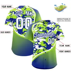 Neon Green Royal Blue White Camo Gradient Baseball Jersey 2