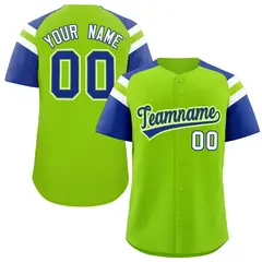 Neon Green Royal Contrast Raglan Baseball Jersey 1