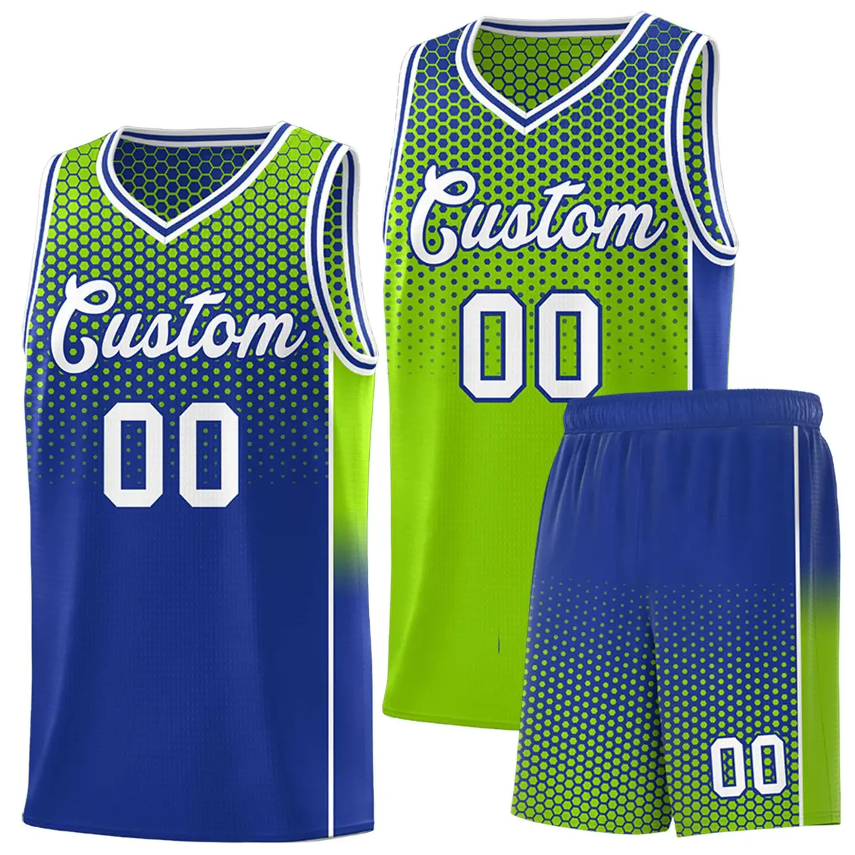 Neon Green Royal Dot Pattern Reversible Gradient Basketball Jersey Kits