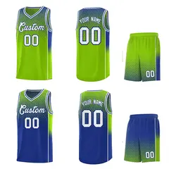 Neon Green Royal Dot Pattern Reversible Gradient Basketball Jersey Kits 2