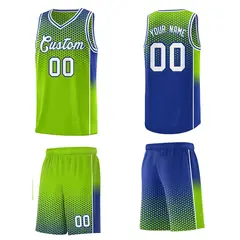 Neon Green Royal Dot Pattern Reversible Gradient Basketball Jersey Kits 5
