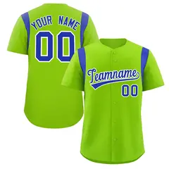 Neon Green Royal Full Button Classic Baseball Jersey 1