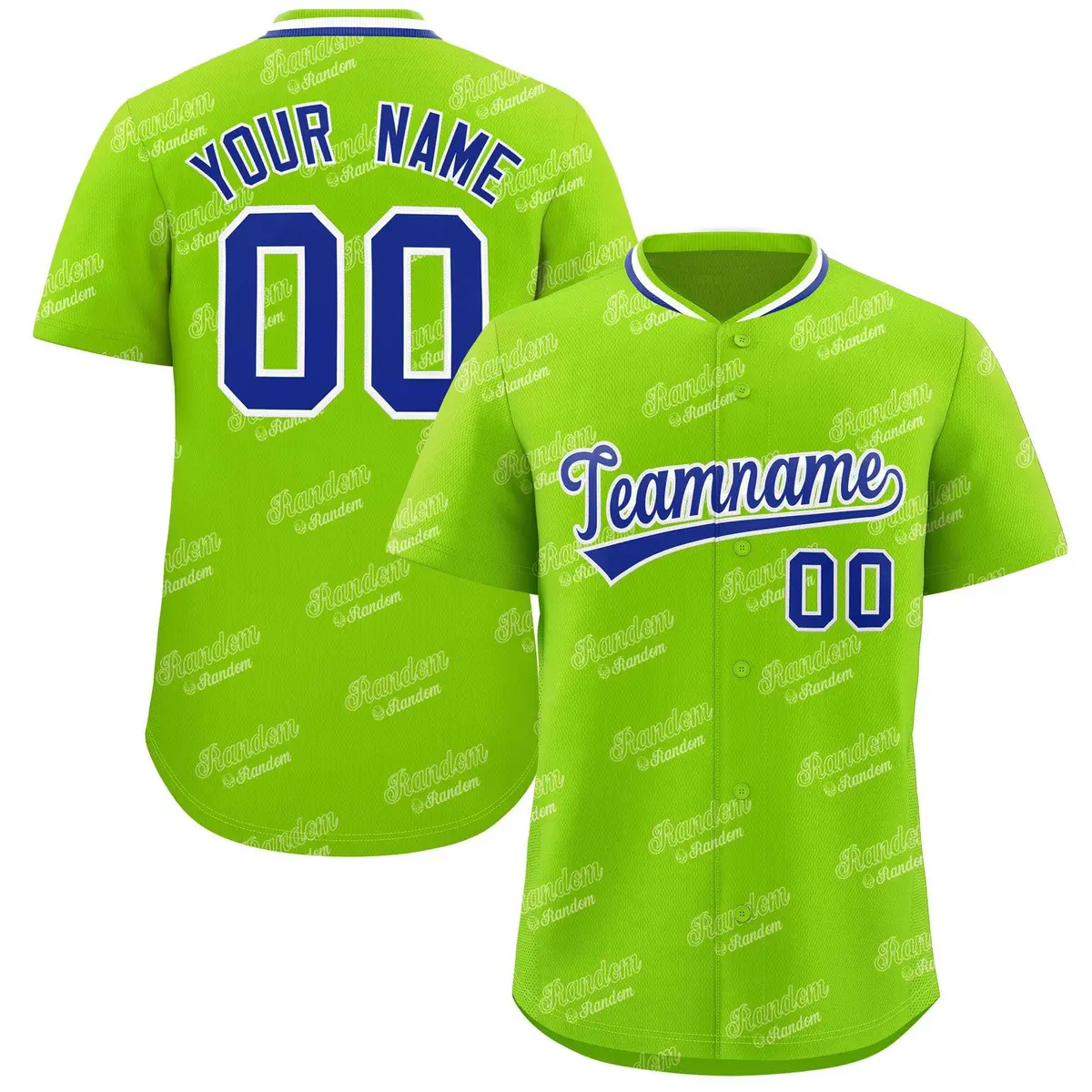Neon Green Royal Full Button Graffiti Text Baseball Jersey